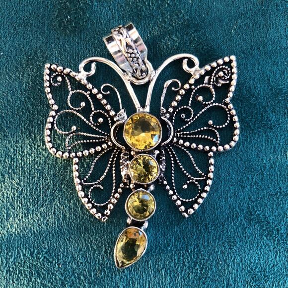 925 Sterling Citrine Butterfly Pendant - Picture 1 of 5